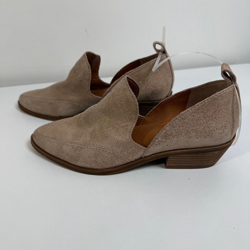 Lucky Brand Basel d'Orsay Booties Women 6M Taupe Metallic Suede Pointed‎ Toe